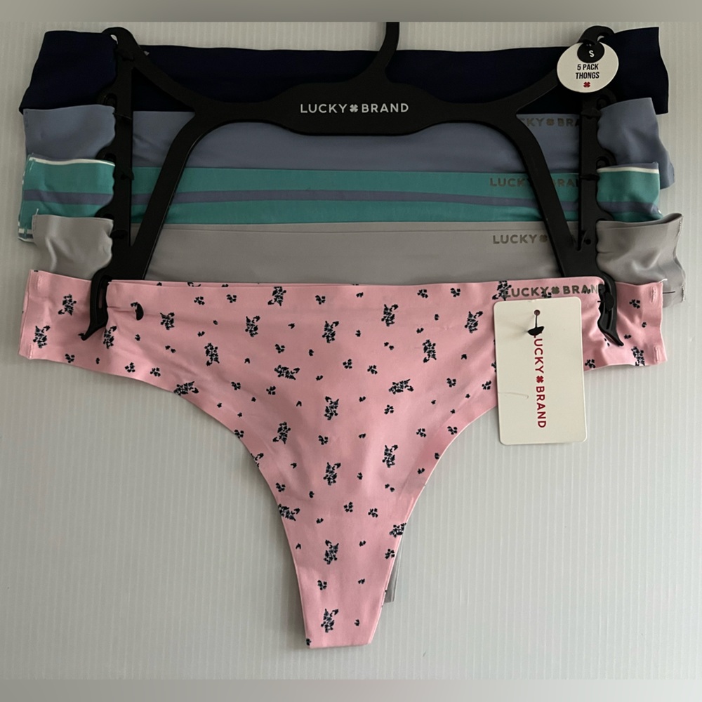 Lucky Brand Silky Smooth Laser Cut Tech Sealed Invisible Edge 5 pc Thongs set - Picture 1 of 13